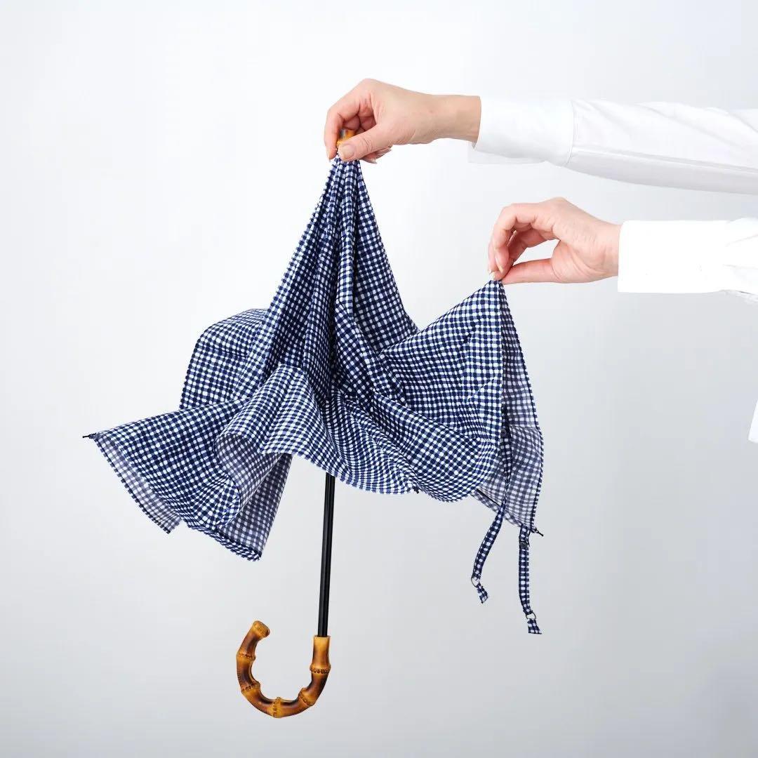 ボンボンストア ドローイングチェック 折りたたみ傘 ネイビー