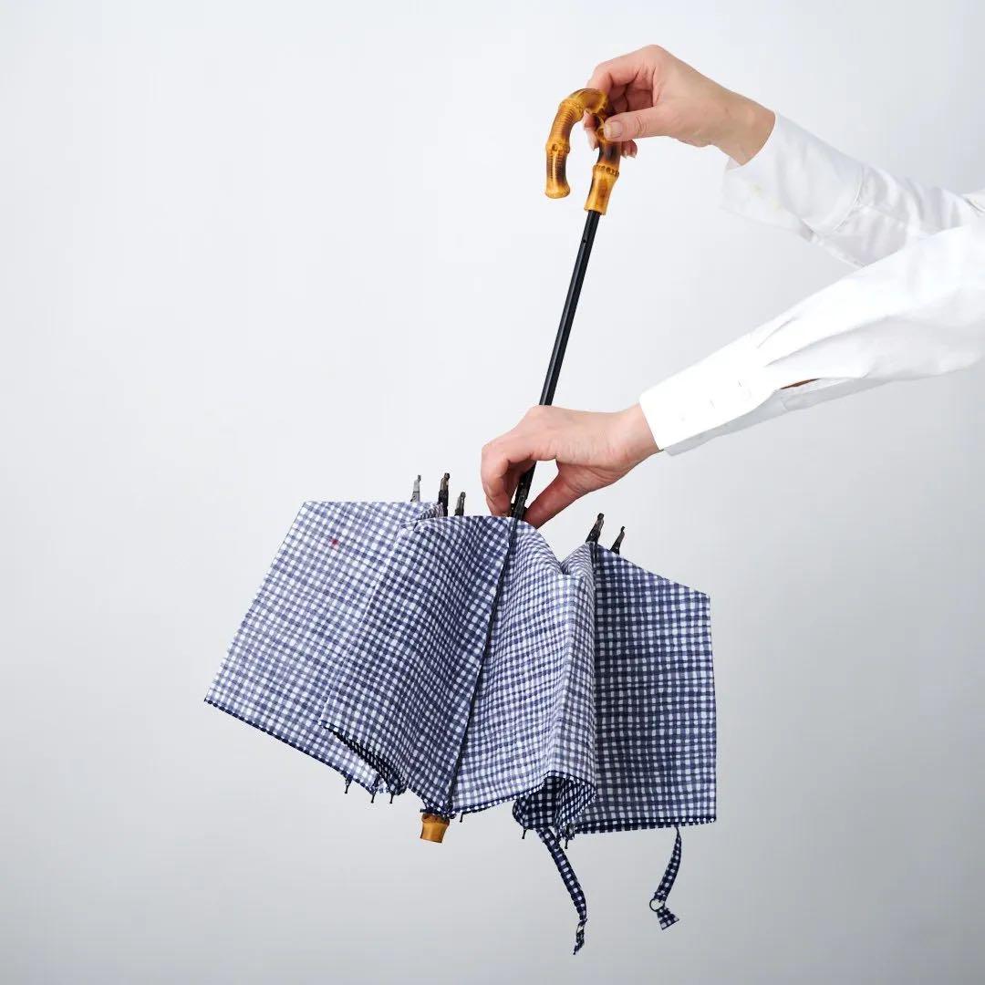 ボンボンストア ドローイングチェック 折りたたみ傘 ネイビー