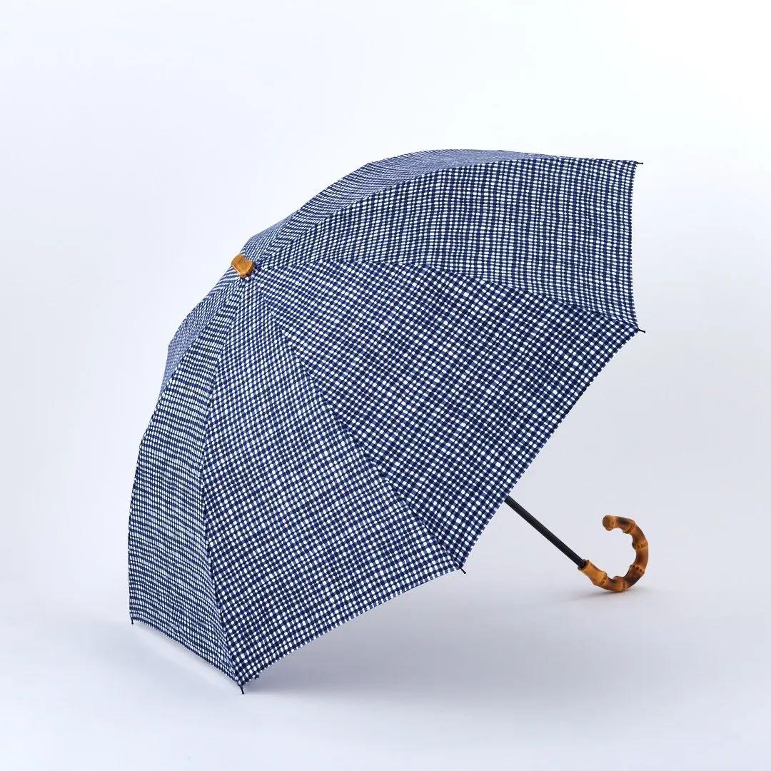 ボンボンストア ドローイングチェック 折りたたみ傘 ネイビー