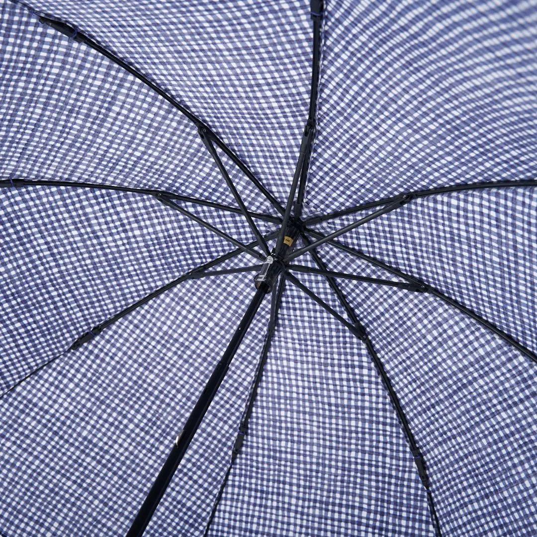 ボンボンストア ドローイングチェック 折りたたみ傘 ネイビー