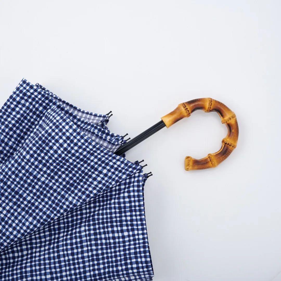 ボンボンストア ドローイングチェック 折りたたみ傘 ネイビー