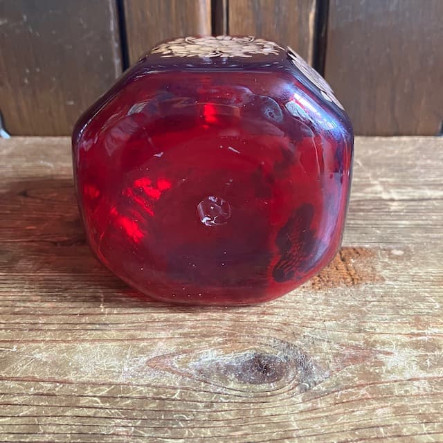 エナメル金彩 吹きガラス ルビーガラス パフューム ボトル リキュールボトル