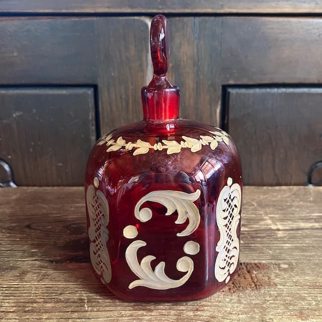 エナメル金彩 吹きガラス ルビーガラス パフューム ボトル リキュールボトル