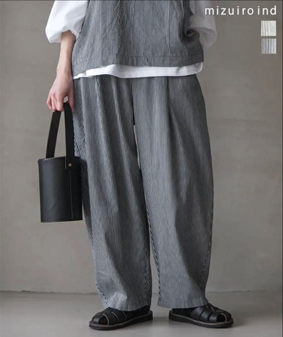 mizuiro ind ヒッコリーワイドテーパードパンツ
