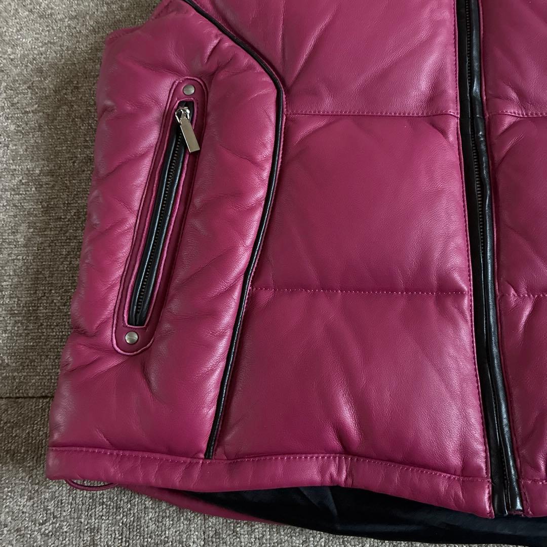 ANGEL GARBAUSUS フード付きダウンベスト　ラムレザー　羊革