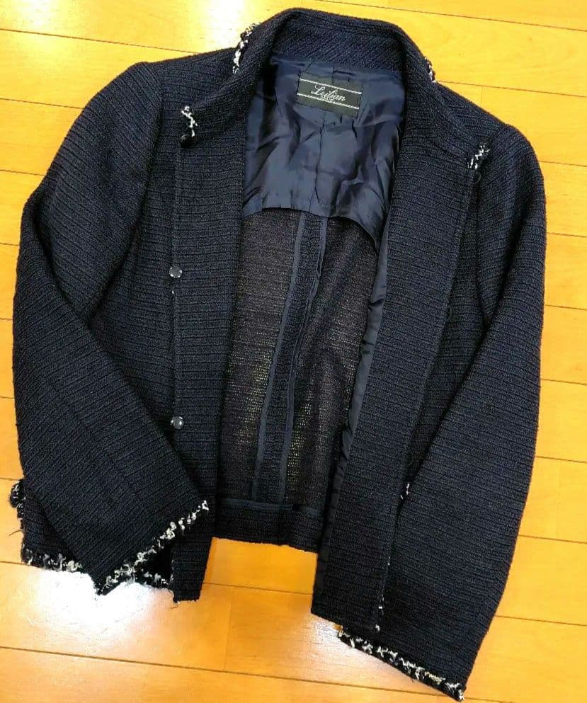 専用レリアン 濃紺ネイビー テーラードジャケット フリンジ仕上げ13L