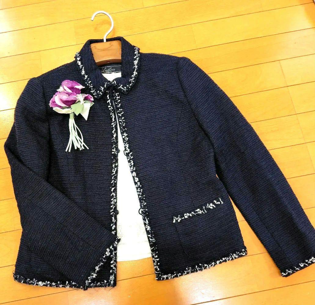 専用レリアン 濃紺ネイビー テーラードジャケット フリンジ仕上げ13L