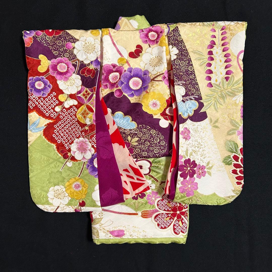 市松人形12号正絹着物と髪飾り　アンティークドール　ビスクドール