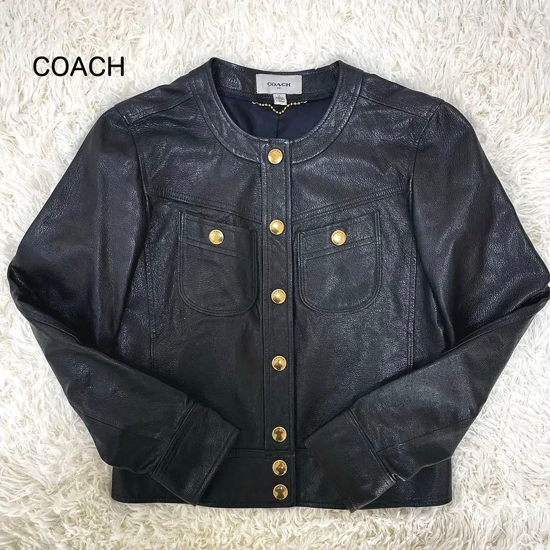 COACH ノーカラー レザージャケット 0(S相当) ブラック