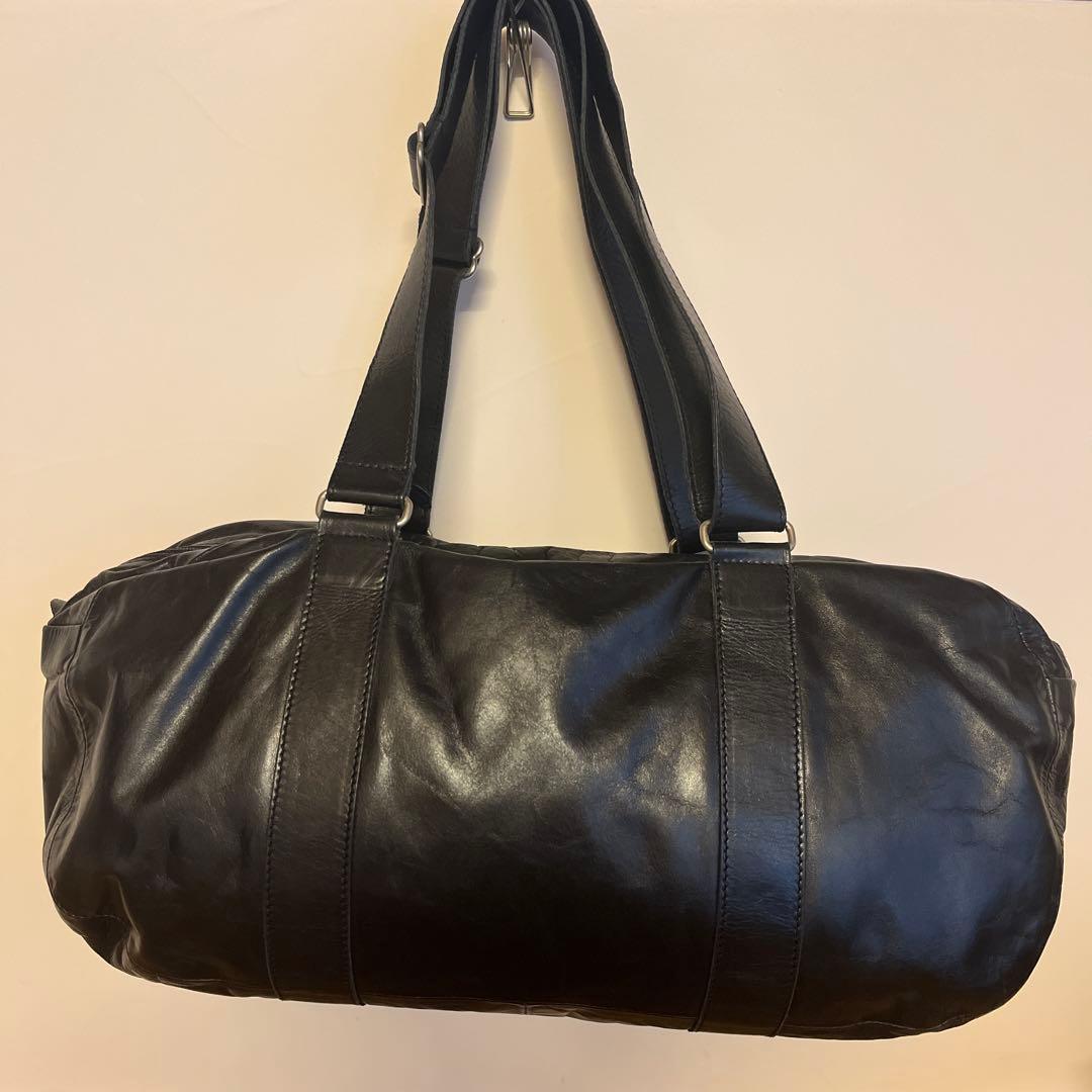 【美品】m0851 テニスバッグ アニリンレザー ブラック