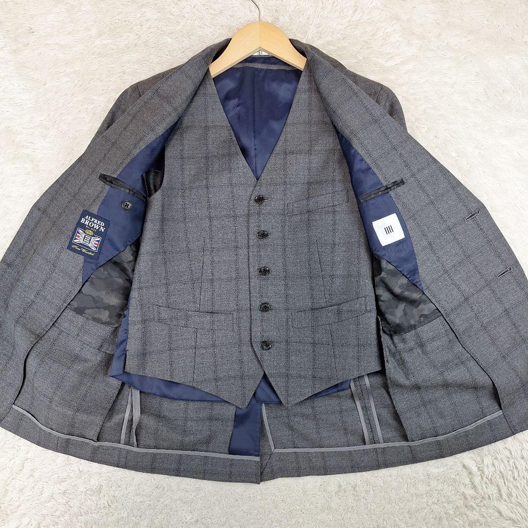 美品✨スーツセレクト　アルフレッドブラウン生地　スリーピース　A4　アジャスター
