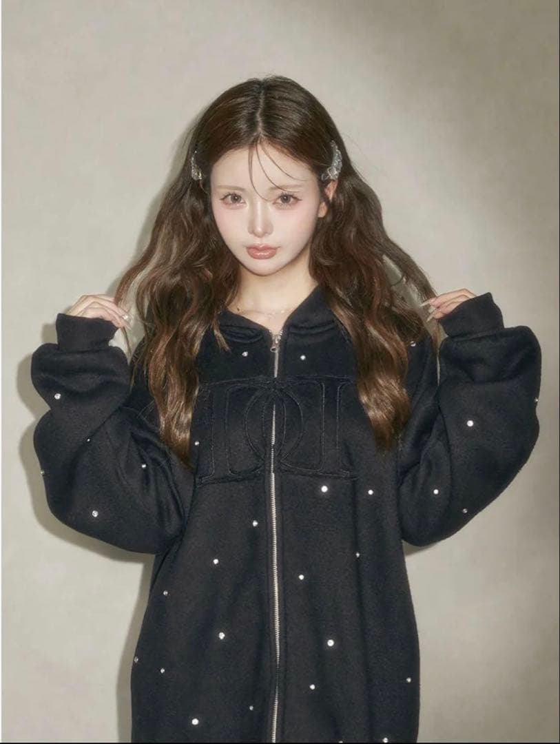 ダーリッチ 新品タグ付 ブラック フリー DDロゴビジュージップパーカー F