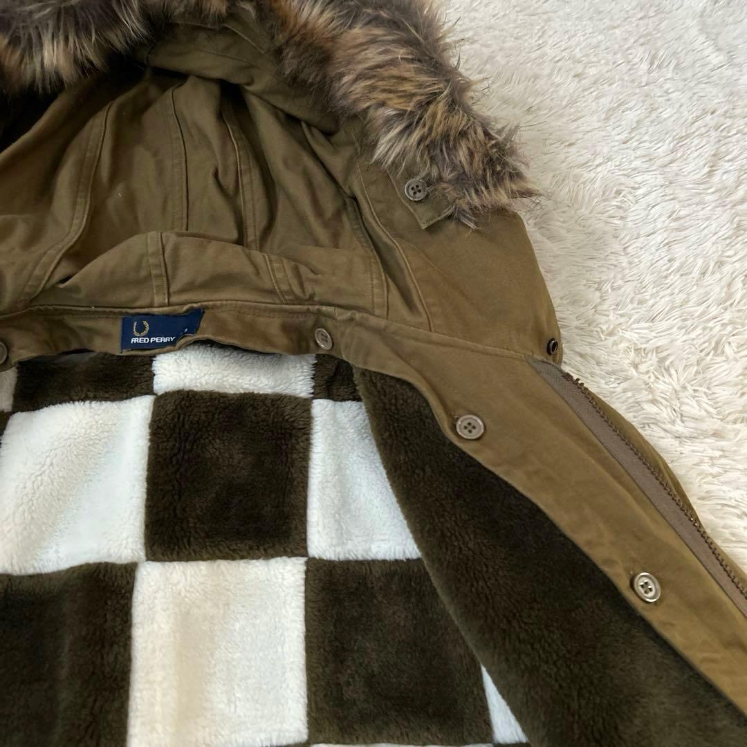 フレッドペリー モッズコート ブロックチェックボアライナー付き カーキ　S