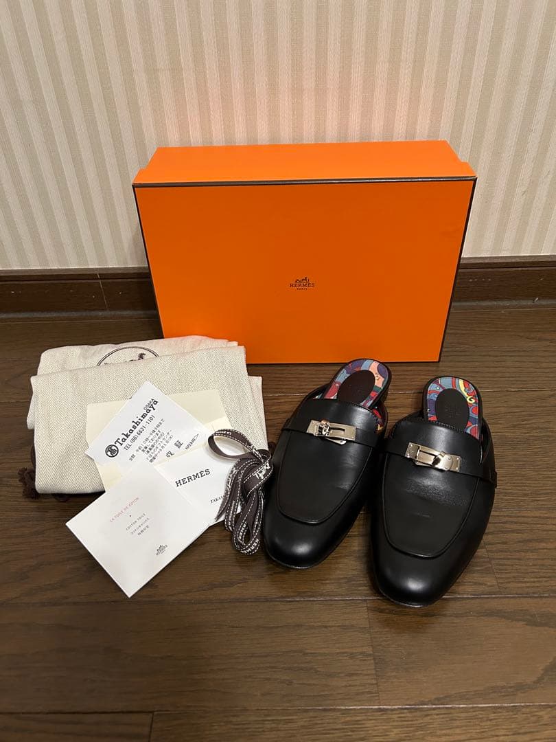 HERMES オズ　ブラック ミュール　シルバー金具　ケリー金具