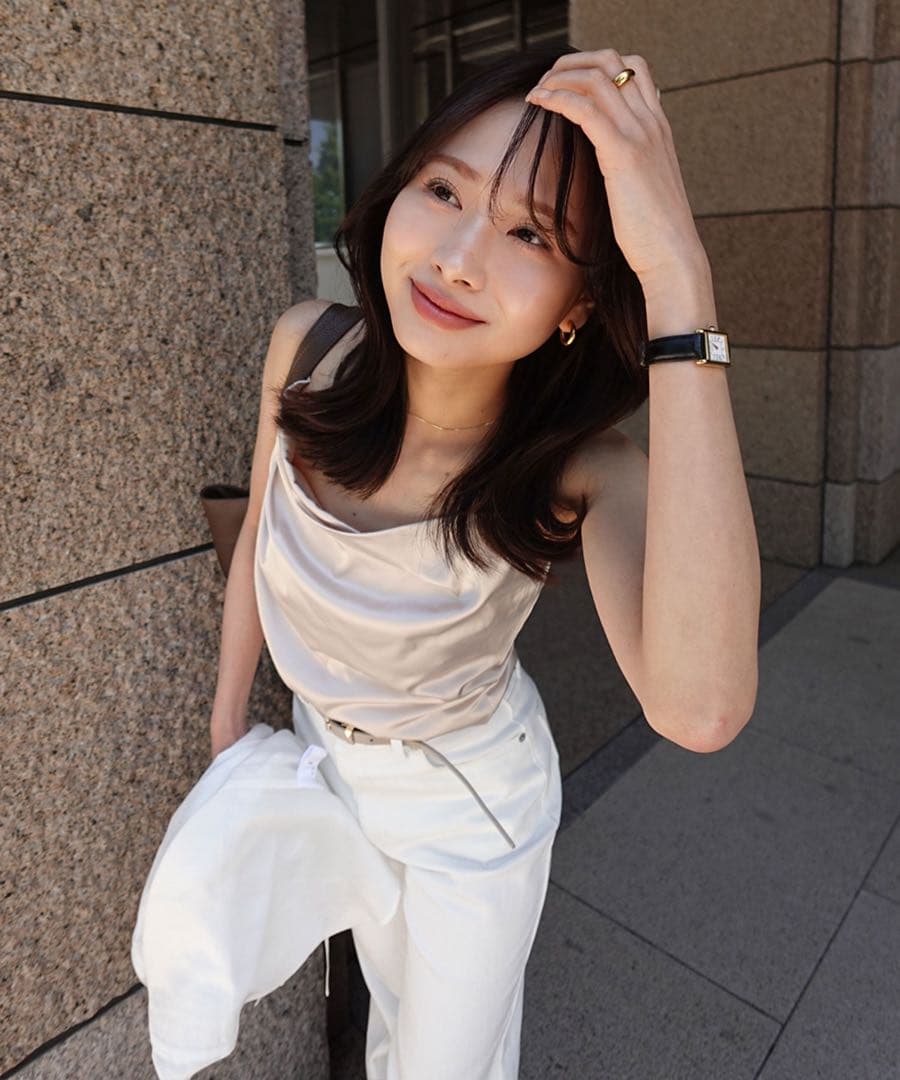 Aimeine カップインドレープサテンキャミソール エイメン