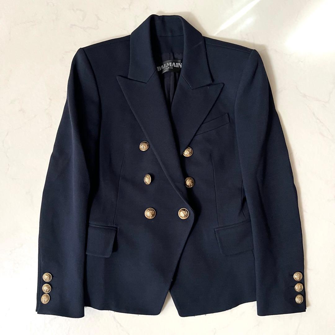 BALMAIN テーラードジャケット 金ボタン ダブル ネイビー 紺ブレ 38