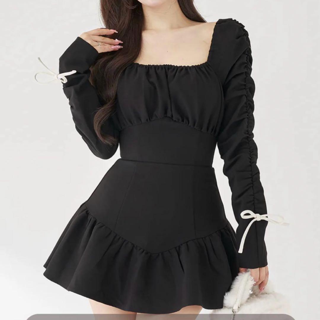 Darich スクエアネックギャザーミニワンピース