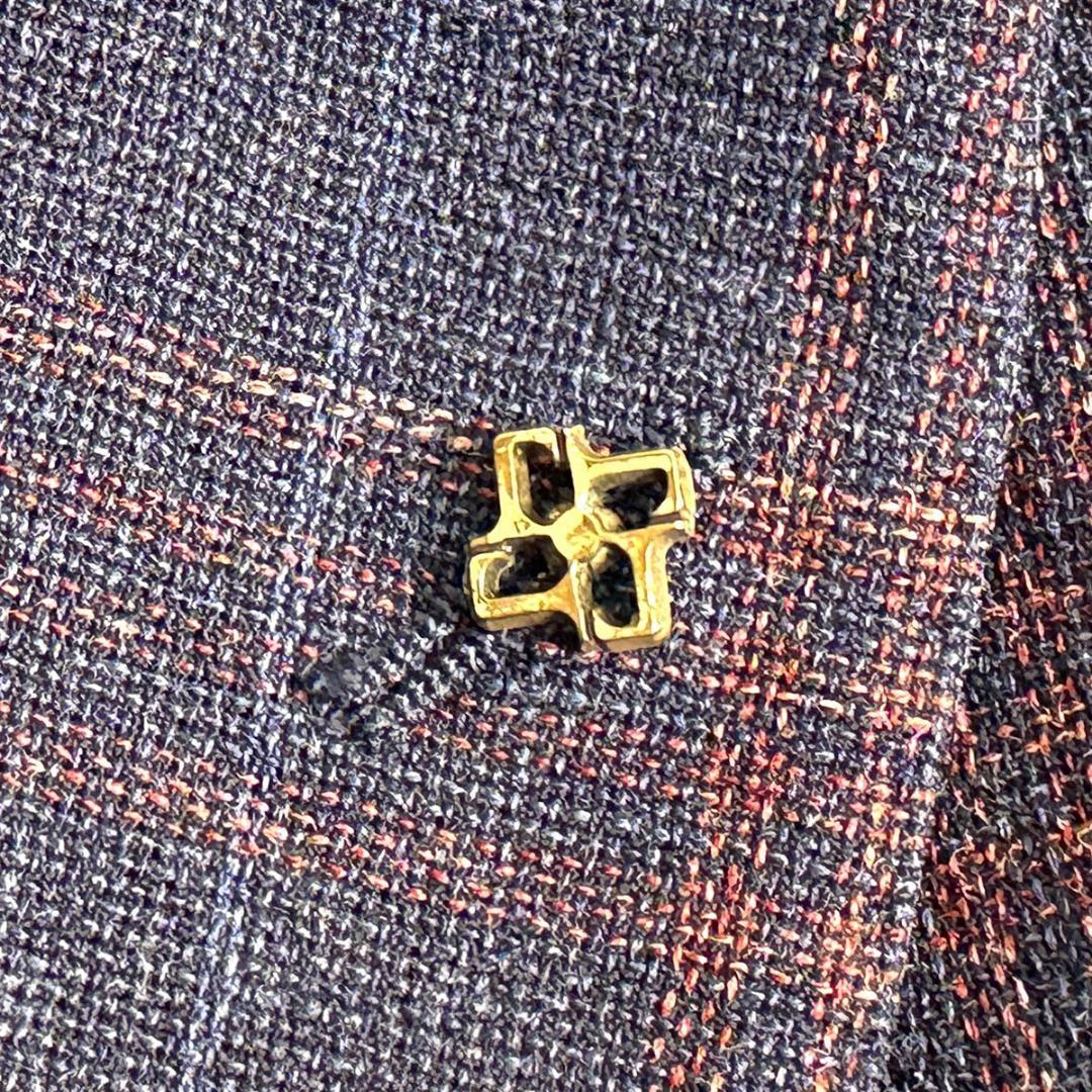 J7419 美品 タリアトーレ シルクリネンチェック柄ジャケット 紺 48