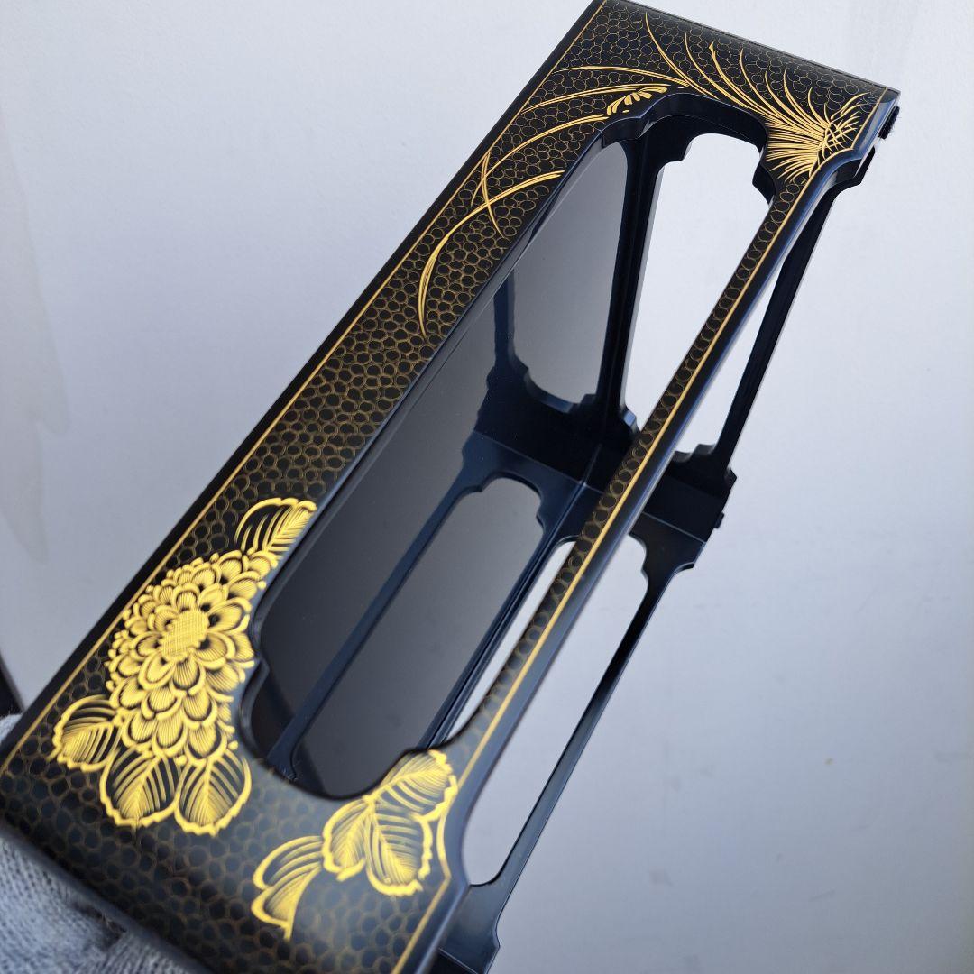 専用品【輪島塗　7.5寸\"2段重箱&重箱台】布着本堅地　沈金\"四君子　未使用品