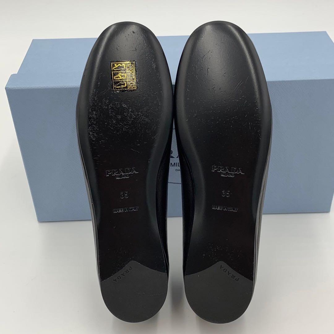 極美品 プラダ 三角ロゴ バレエシューズ パンプス リボン ナッパレザー 箱付き