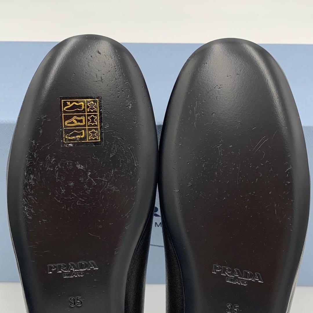 極美品 プラダ 三角ロゴ バレエシューズ パンプス リボン ナッパレザー 箱付き