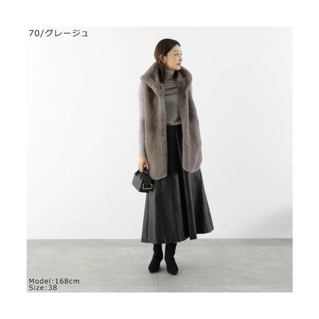 【値下げ】PASSIONE パシオーネ　フェークファー　フード付きベスト