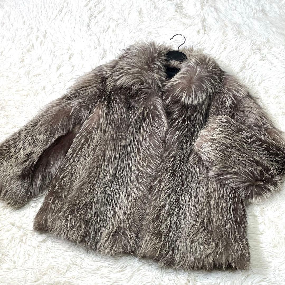 シルバーフォックス ファーコート本毛皮 ふわふわ◎ 大きめサイズ