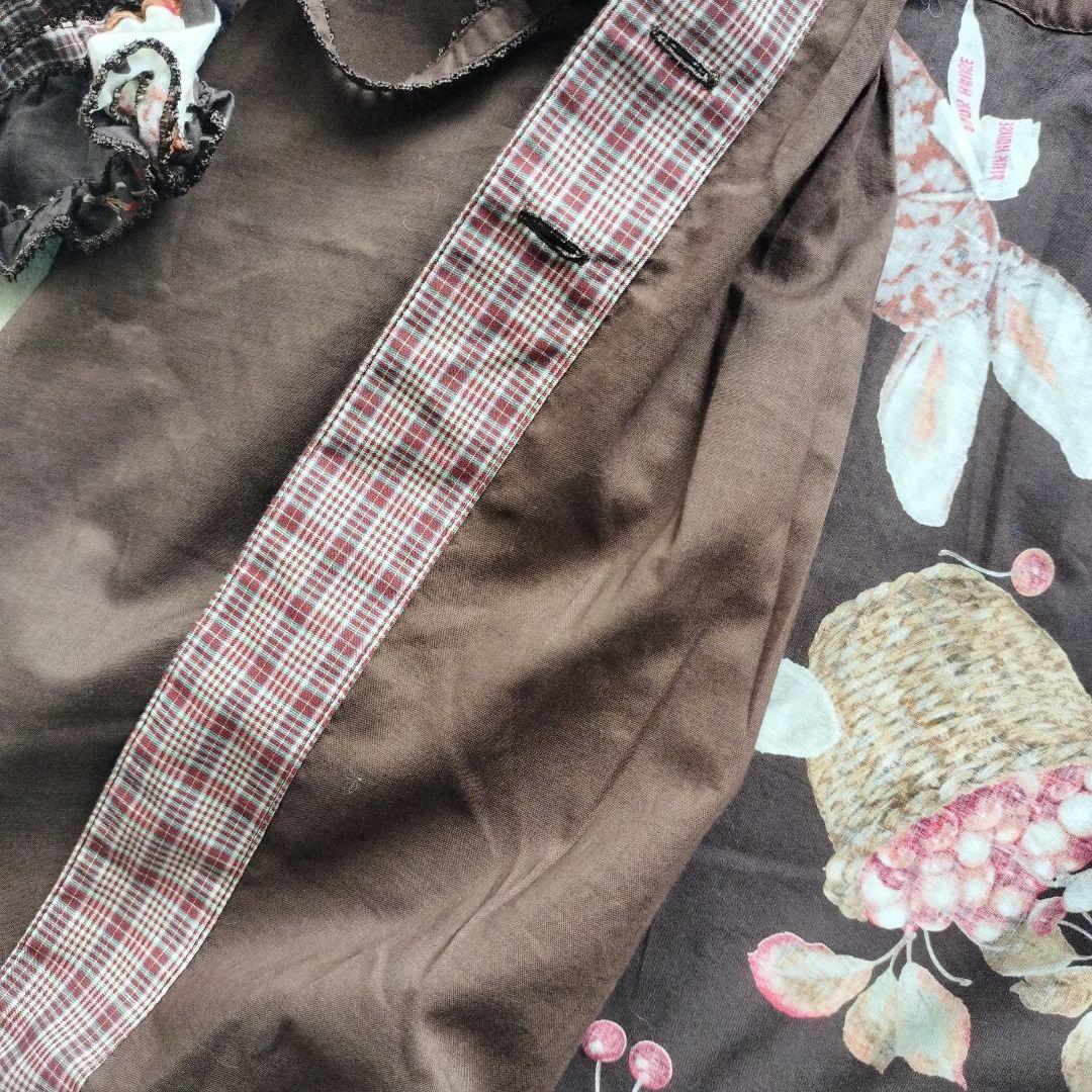 美品オータムチェリーとうさぎプリント×ローンチュニックブラウスブラウン 2021