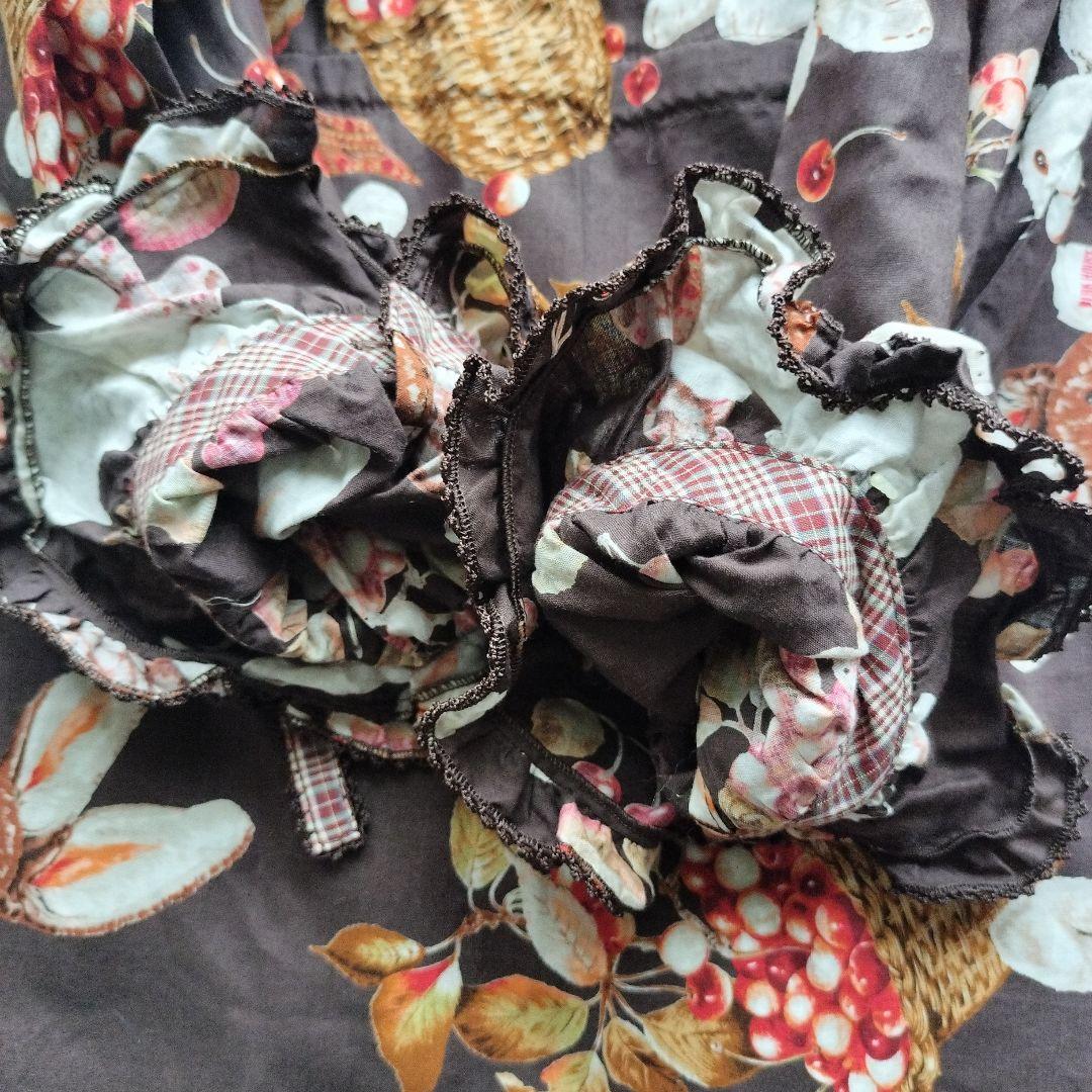 美品オータムチェリーとうさぎプリント×ローンチュニックブラウスブラウン 2021