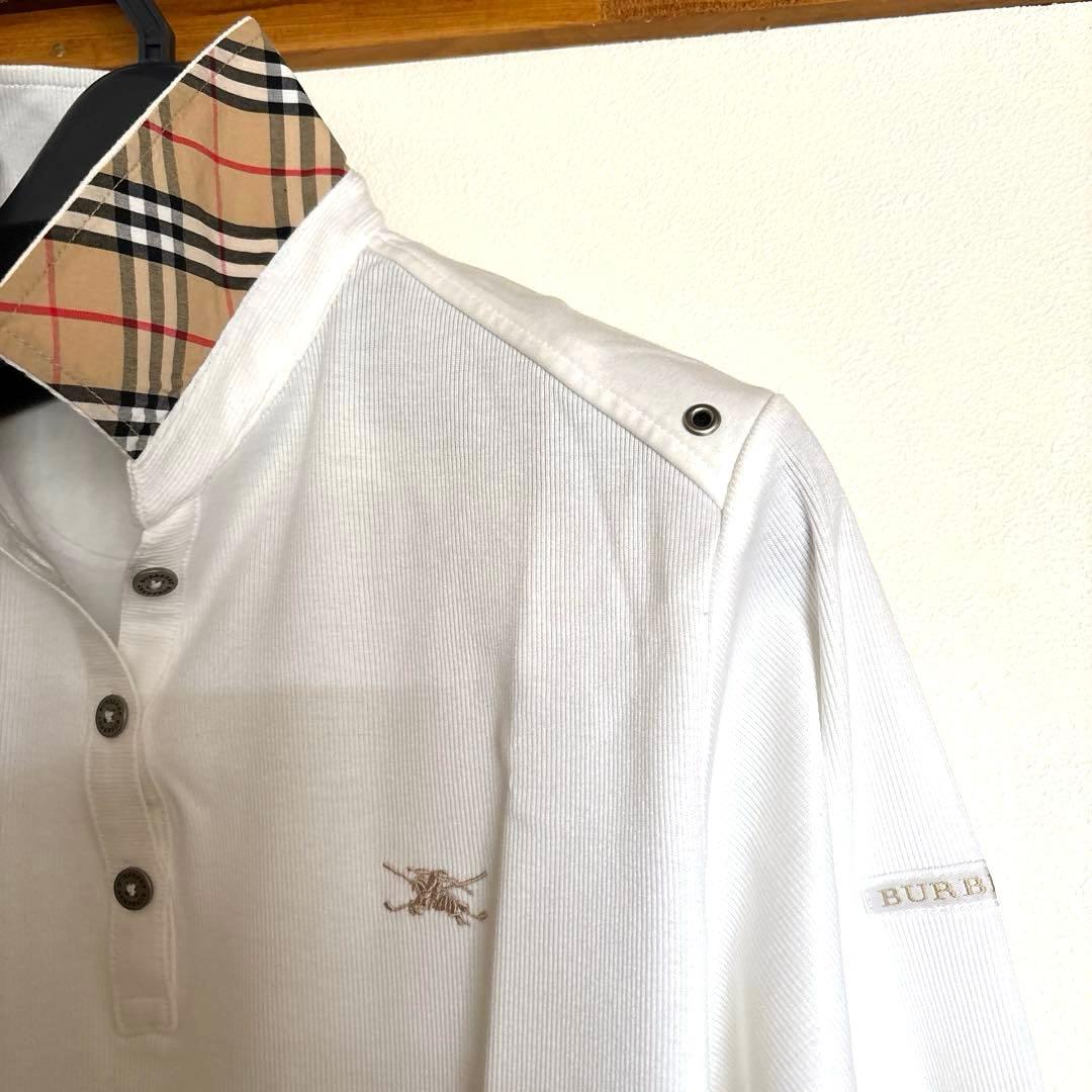 Burberryポロシャツ長袖・白・未使用品4月28日〜5月28日配送出来ません