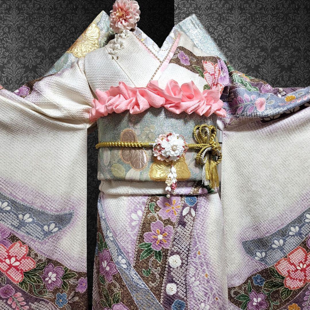 振袖フルセット(8点)・成人式・総絞り・エンボス加工・胴裏正絹・正絹・逸品