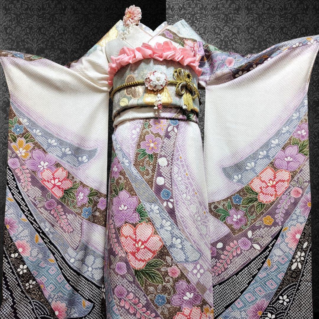 振袖フルセット(8点)・成人式・総絞り・エンボス加工・胴裏正絹・正絹・逸品