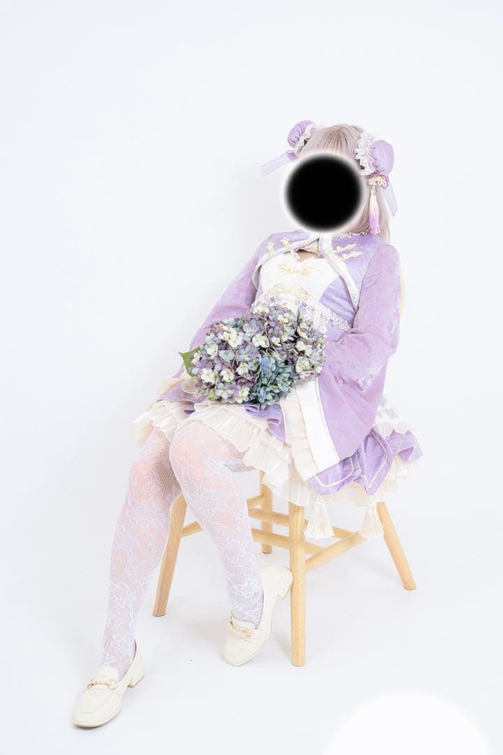 【美品】紫ロリィタドレス　チャイナモチーフ　耳飾り付き　ハロウィン
