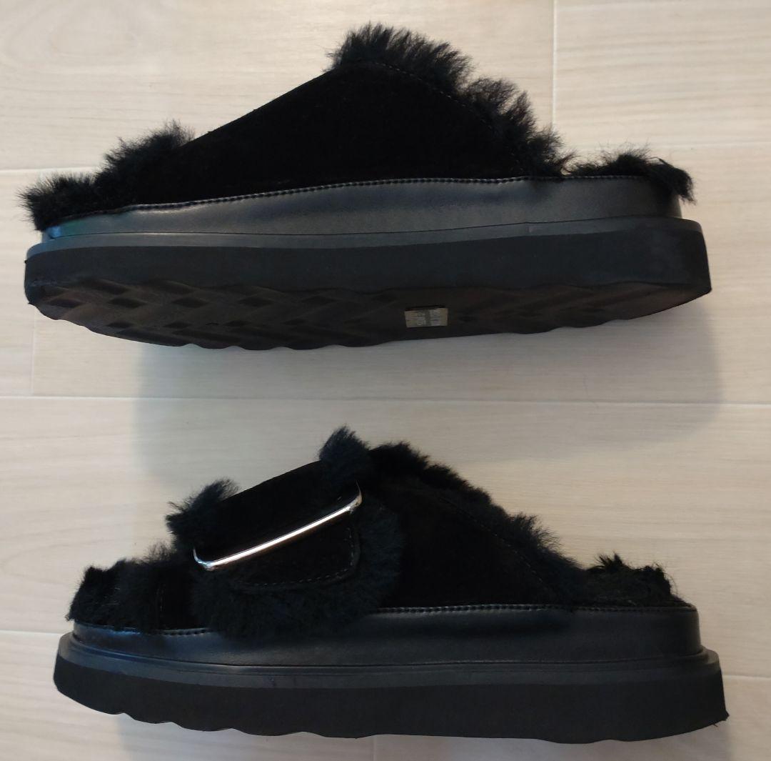 ✨MOHI✨　ブラックファーサンダル　ビッグベルト　37