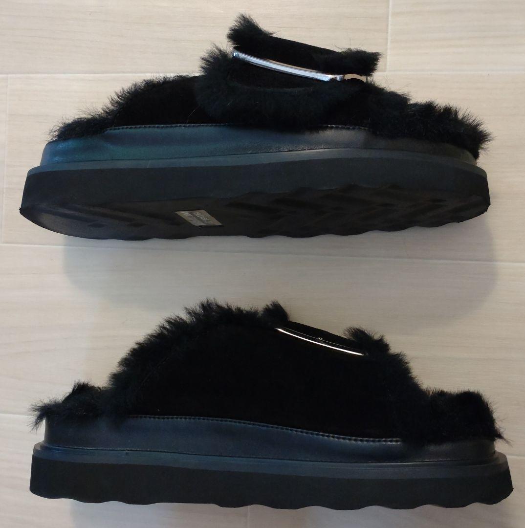 ✨MOHI✨　ブラックファーサンダル　ビッグベルト　37