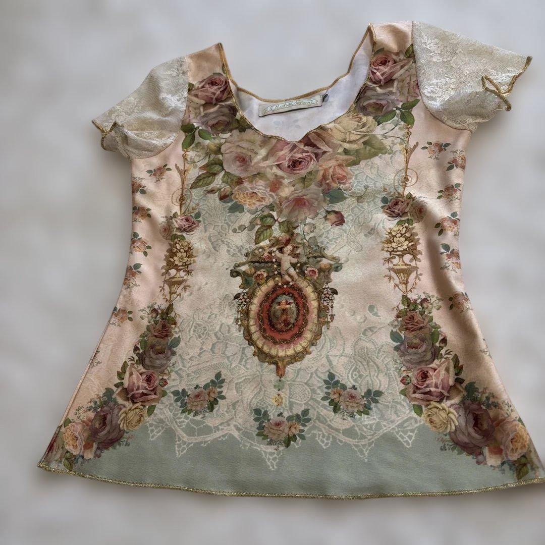 ミハエルネグリン 花柄レース付き半袖チュニック Mサイズ