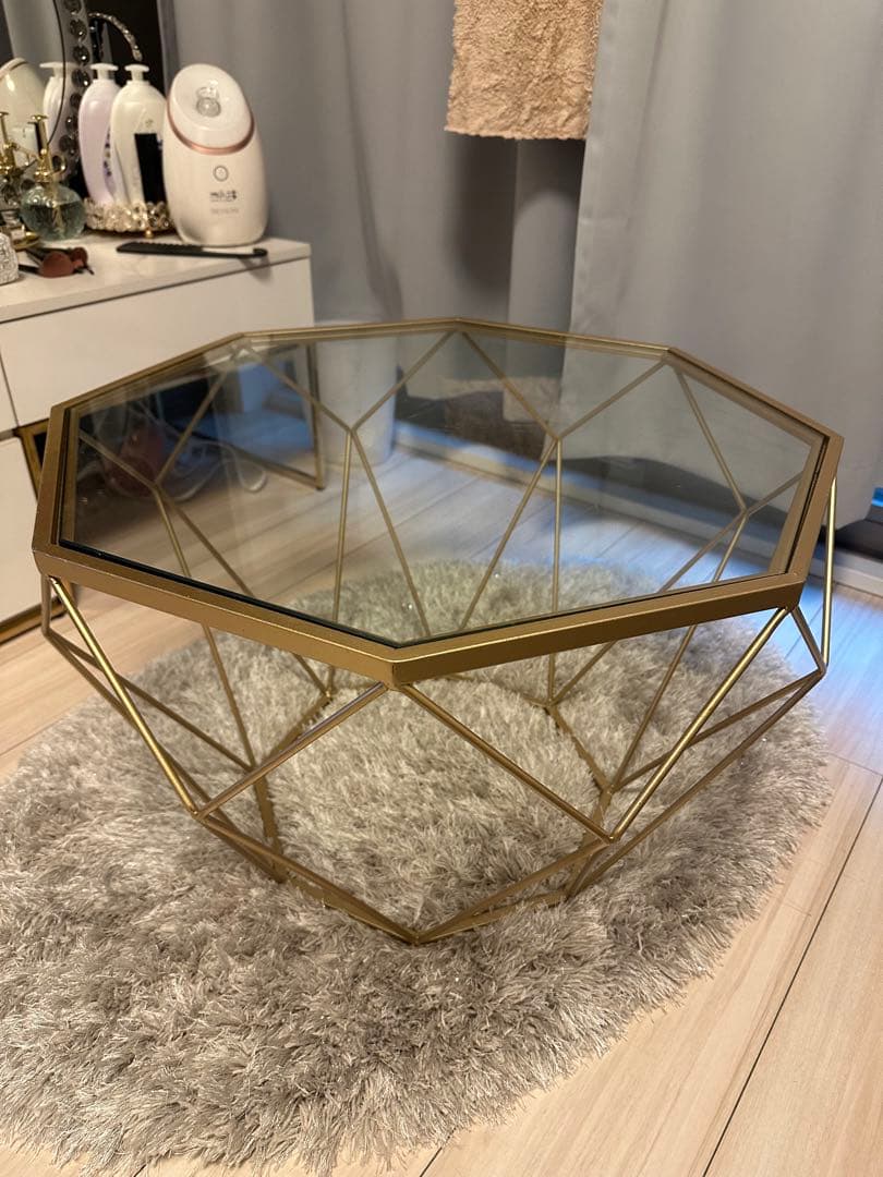 八角形ガラスローテーブル ゴールド