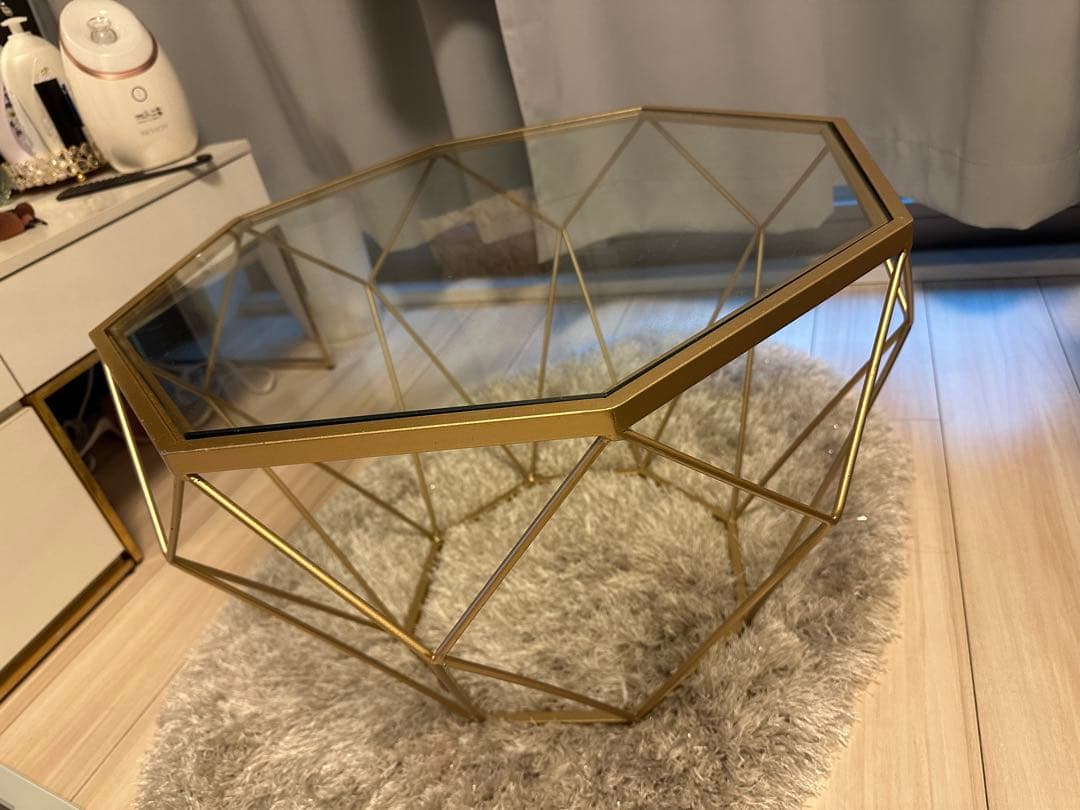 八角形ガラスローテーブル ゴールド
