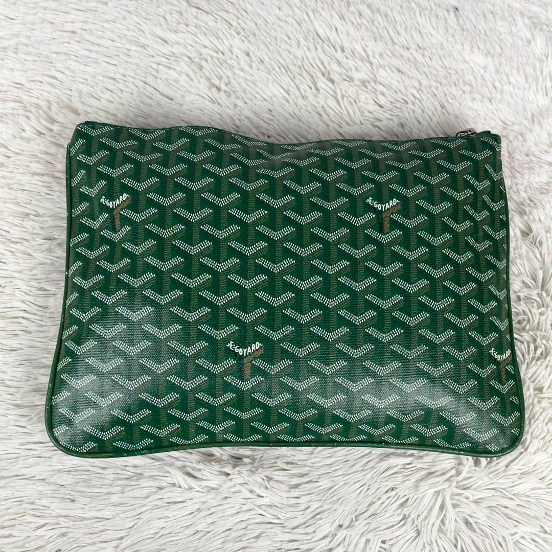 極美品 GOYARD PVC クラッチバッグ ファスナー 総柄 グリーン 緑