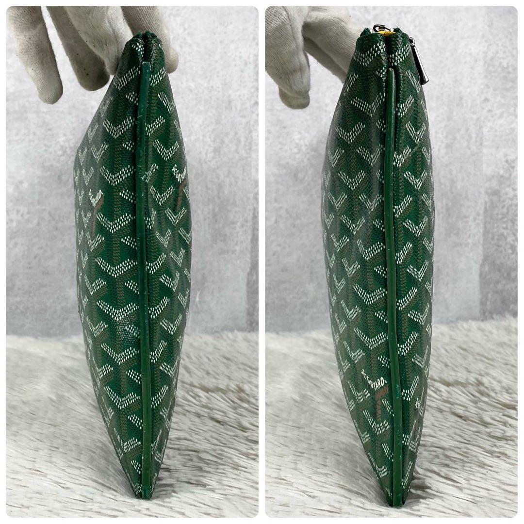 極美品 GOYARD PVC クラッチバッグ ファスナー 総柄 グリーン 緑