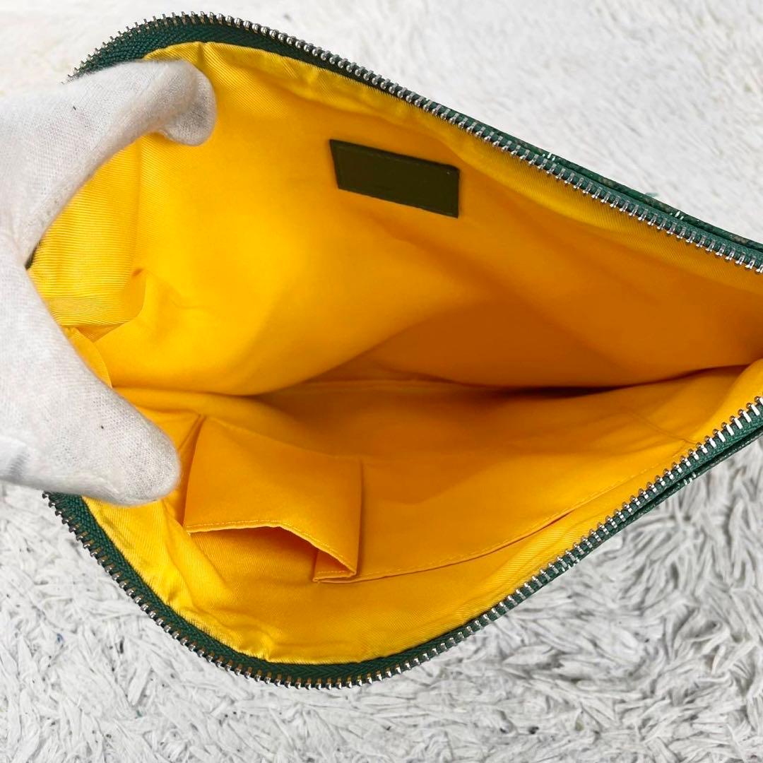 極美品 GOYARD PVC クラッチバッグ ファスナー 総柄 グリーン 緑