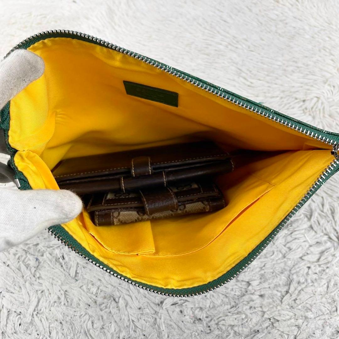 極美品 GOYARD PVC クラッチバッグ ファスナー 総柄 グリーン 緑