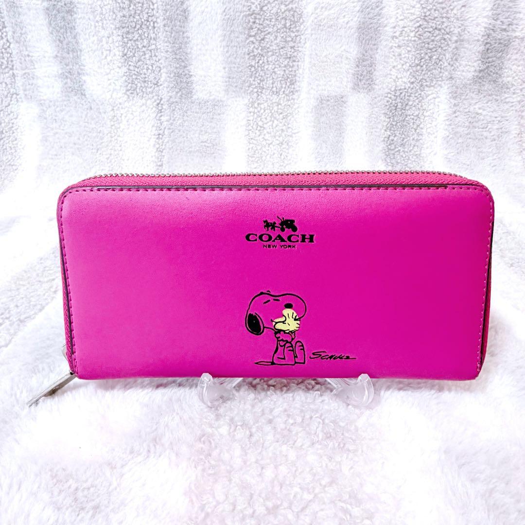 COACH スヌーピー 長財布 ピンク ラウンド