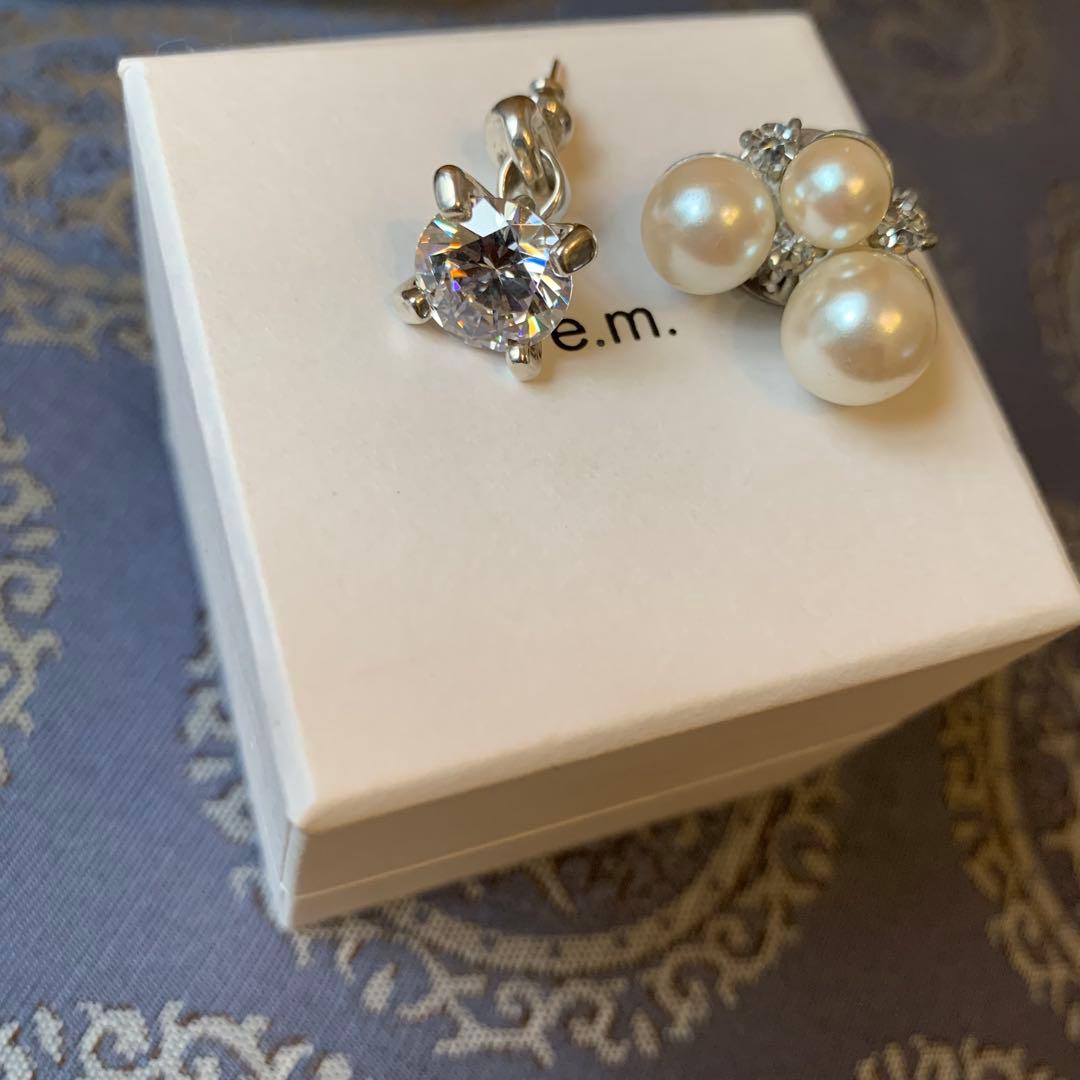 【うめ】e.m. ジルコニア　ピアス　パールブローチ　セット　箱無し