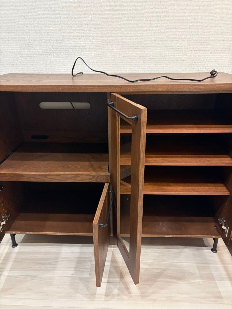 LOWYA 食器棚 レンジ台 コンセント付き ダークブラウン