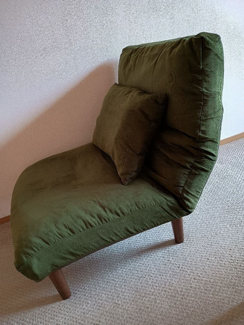 1人掛け ワイド ソファ 7段リクライニング グリーン クッション付き