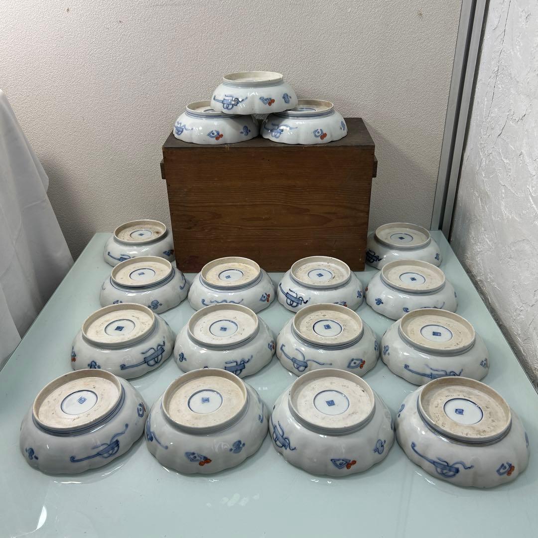 ☆古伊万里・金蘭手・金彩　　　　染付・窓絵花車・中鉢☆