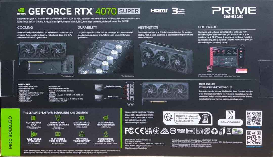 グラフィックボード・グラボ・ビデオカード ASUS GeForce RTX 4070 Super 12GB OC