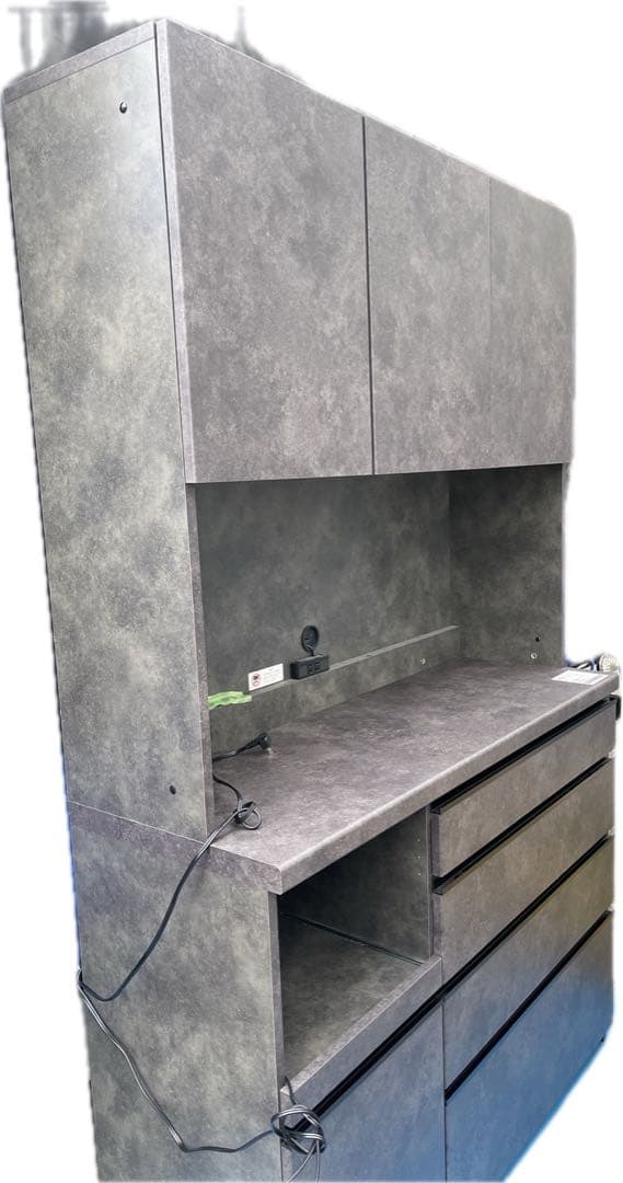 alamy パモウナ ダークグレー 食器棚 4段引き出し付き