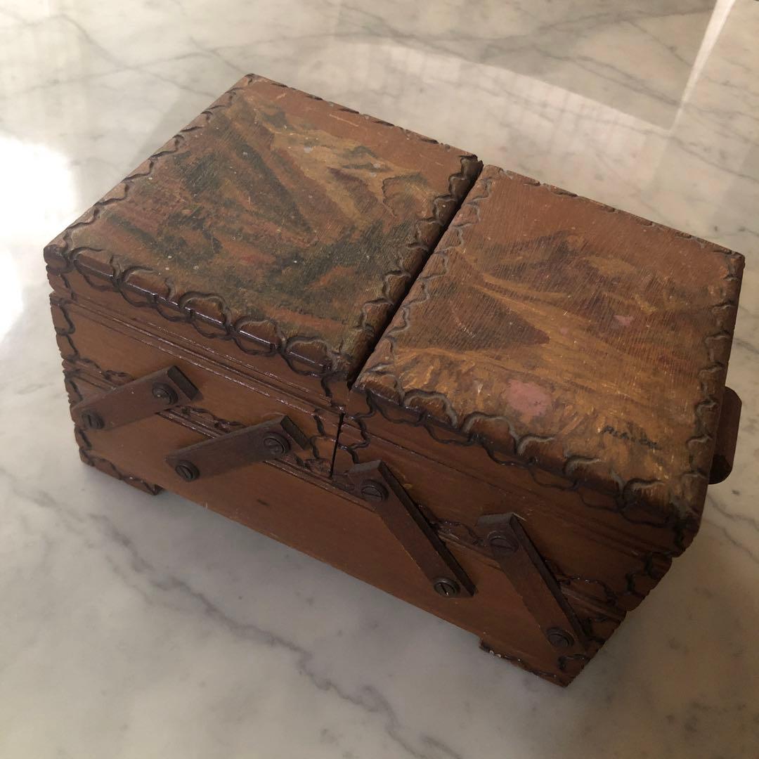 フランス　アンティーク　ヴィンテージ　ソーイングボックス　裁縫箱　木箱